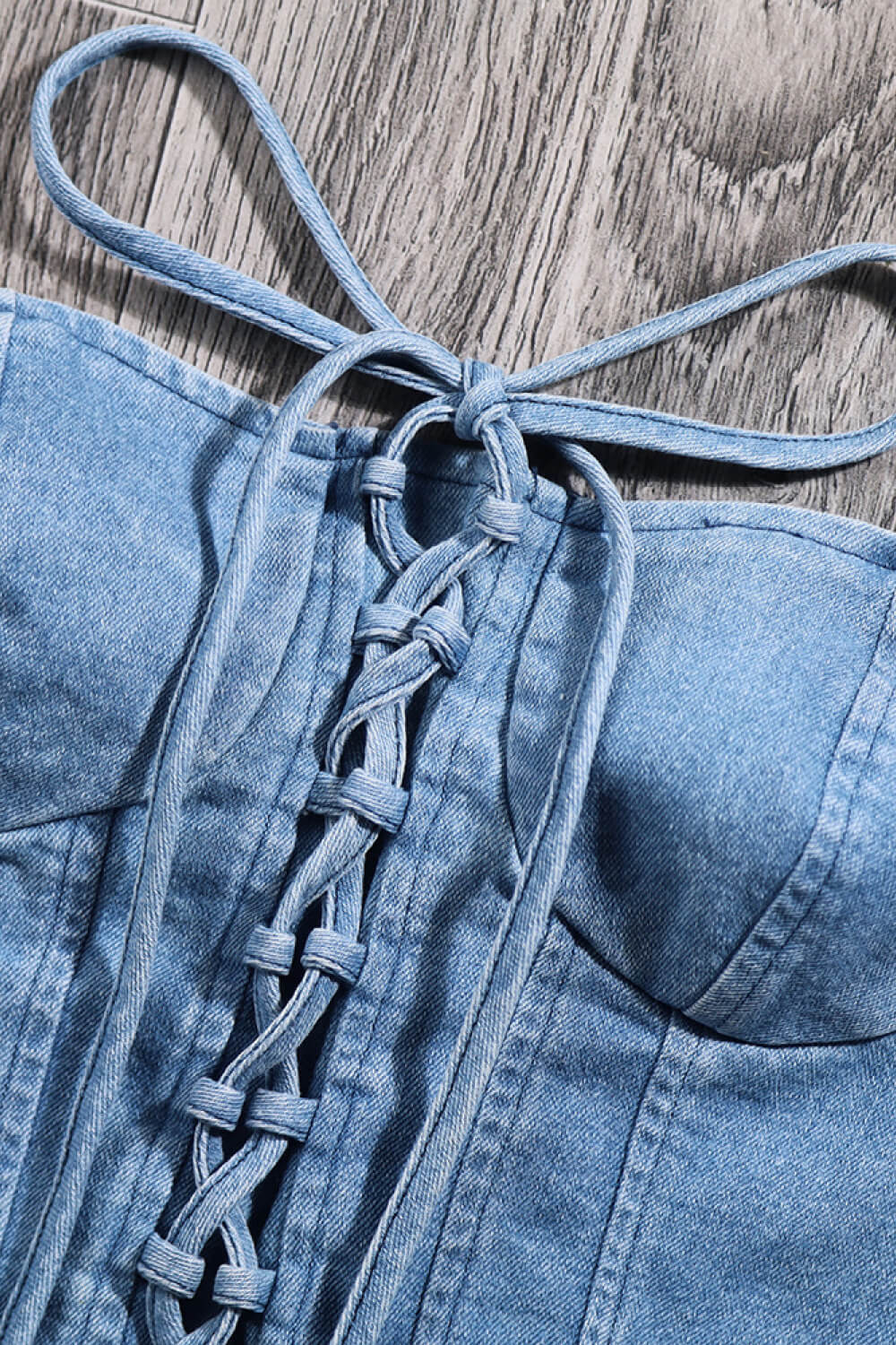 Lace-Up Zip-Back Denim Bustier