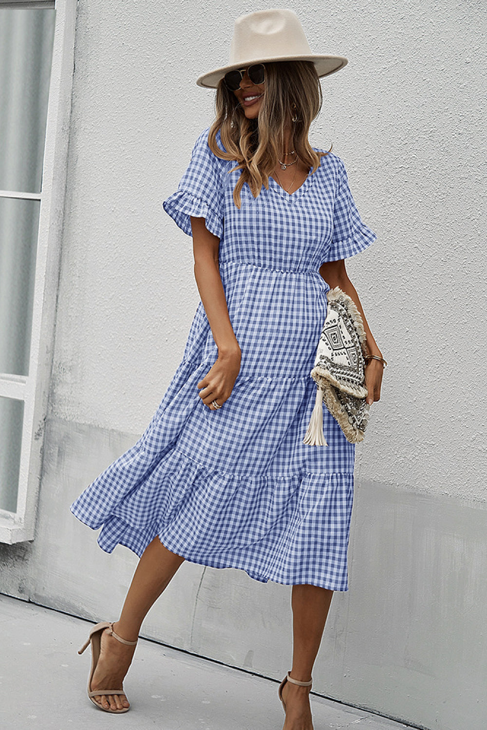 Gingham Tiered Midi Dress