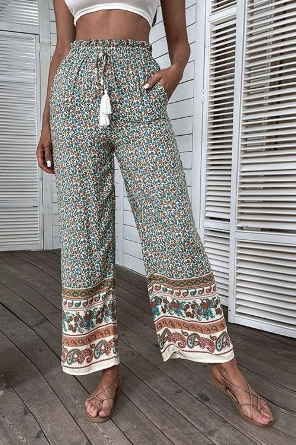 Bohemian Paperbag Waist Wide Leg Pants