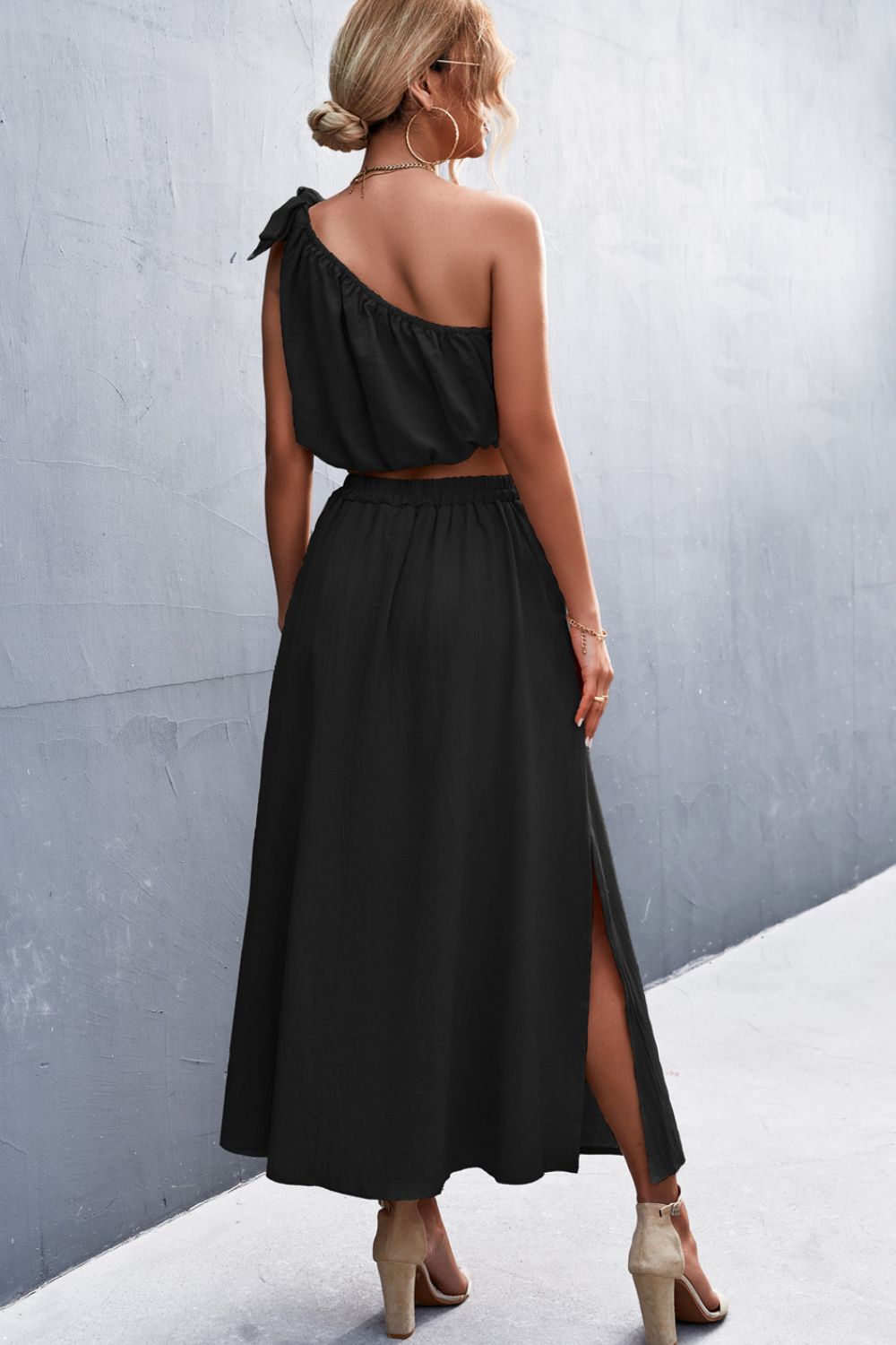 One-Shoulder Sleeveless Cropped Top and Maxi Skirt Set