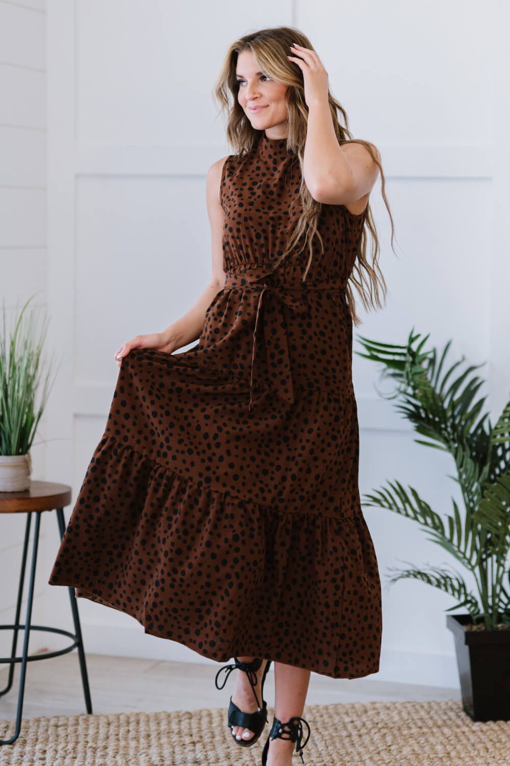 Going Steady Mock Neck Midi Dress