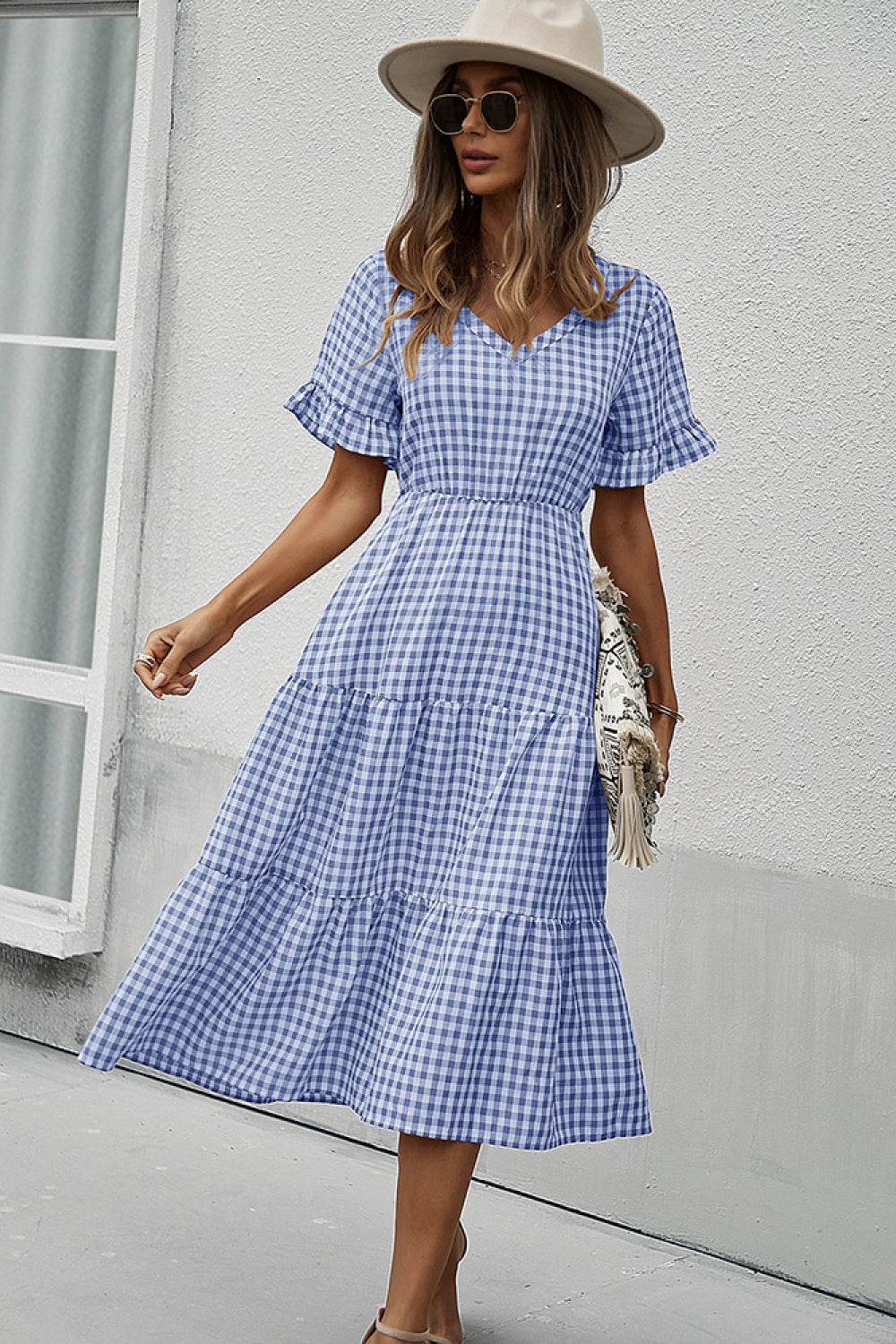 Gingham Tiered Midi Dress