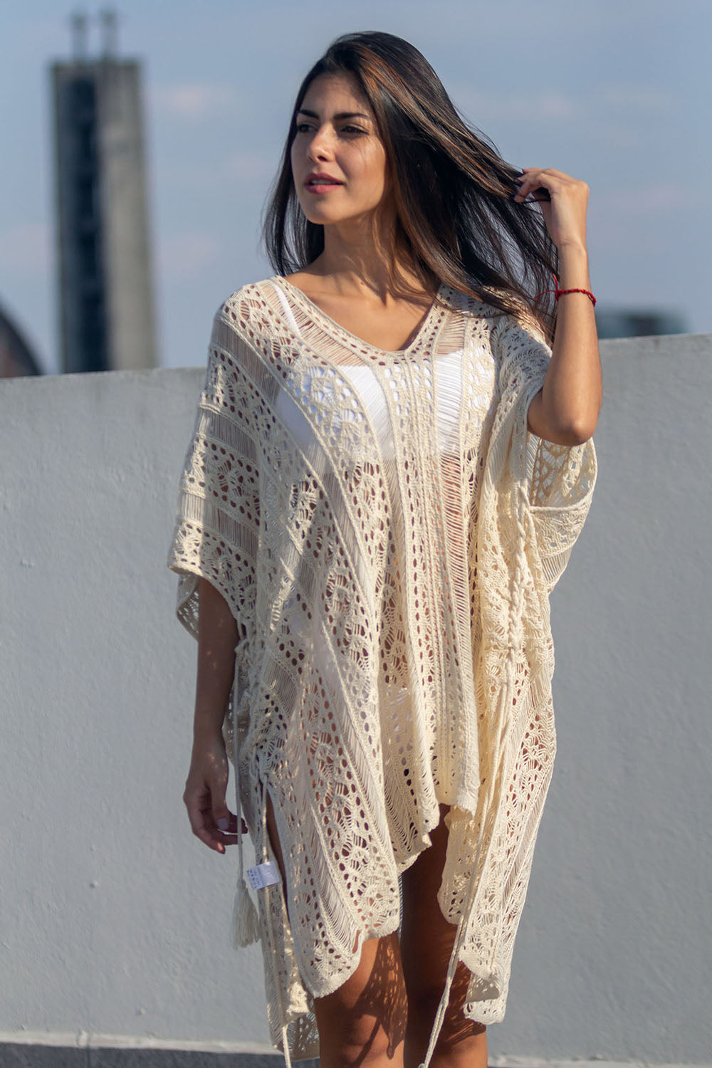 Crochet Knitted Tassel Tie Kimono