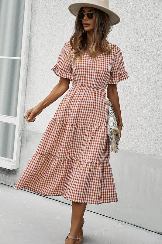 Gingham Tiered Midi Dress