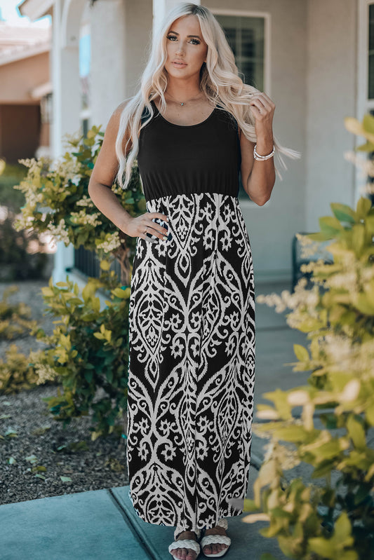 High Tide Printed Two-Tone Maxi Dress