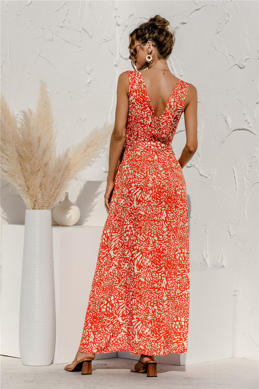 Leopard V Neck Tie Maxi Dress