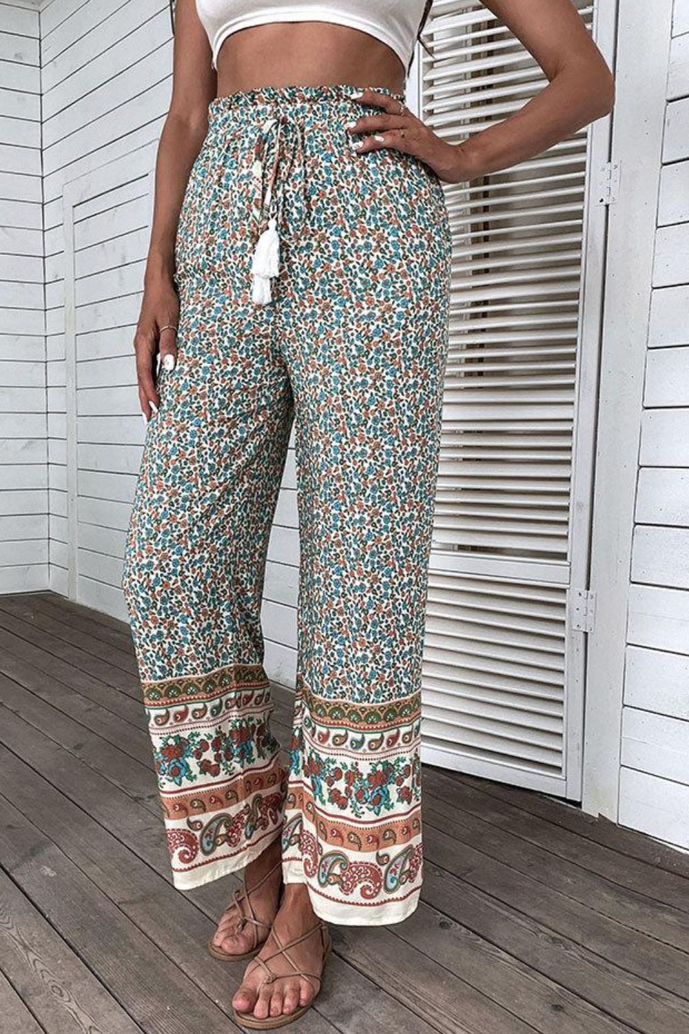 Bohemian Paperbag Waist Wide Leg Pants